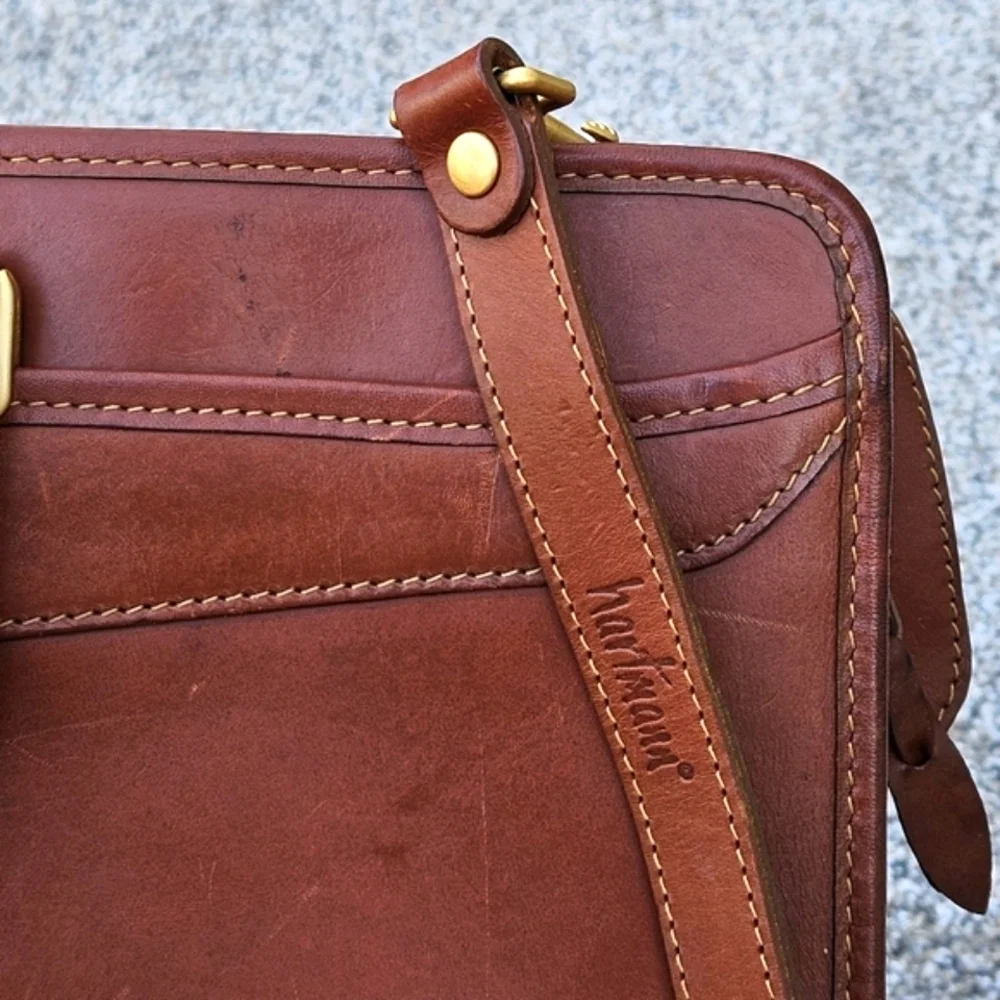 Vintage Hartmann by Lombardo Cognac Brown Leather Briefcase Lawyer Bag Crossbody